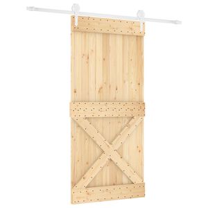vidaXL Skjutd&ouml;rr Naturlig och vit 95 x 210 cm Massiv furutr&auml;d&ouml;rr