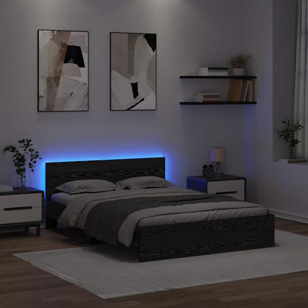 vidaXL S&auml;ngram med LED -remsljus Svart Ek 120 x 190 cm Konstruerat tr&auml;