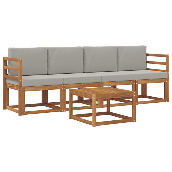 vidaXL Utomhussoffset 5 pcs Naturlig och Ljus Gr&aring; Massivt Akaciatr&auml;