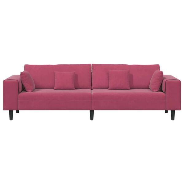 vidaXL Soffa med kudde Vinröd 250 x 77 x 76 cm Sammet