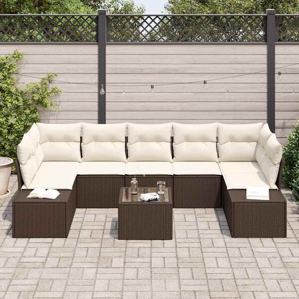 vidaXL Trädgårdsoffset 8 pcs Brun Poly rattan