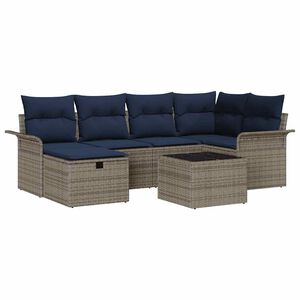 vidaXL Tr&auml;dg&aring;rdsoffset med kudde med lagring 7 pcs Gr&aring; Poly rattan