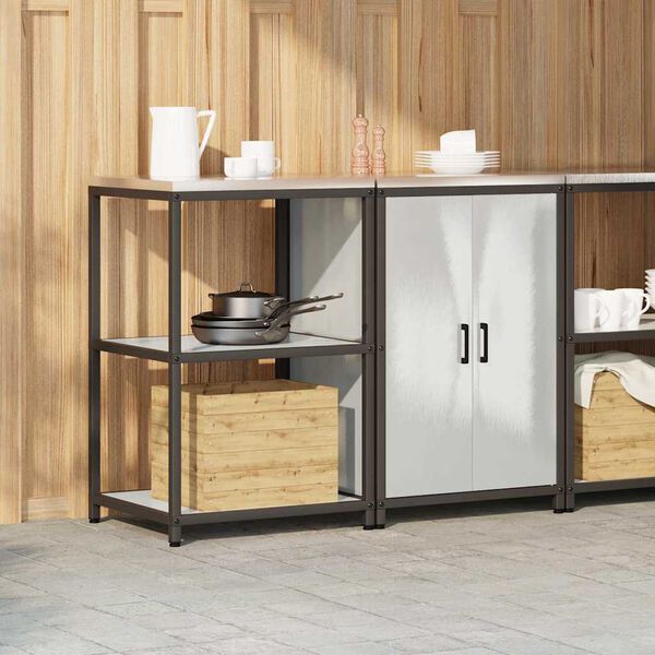 vidaXL K&ouml;ksf&ouml;rvaringsset med hylla 2 pcs Silver Rostfritt st&aring;l