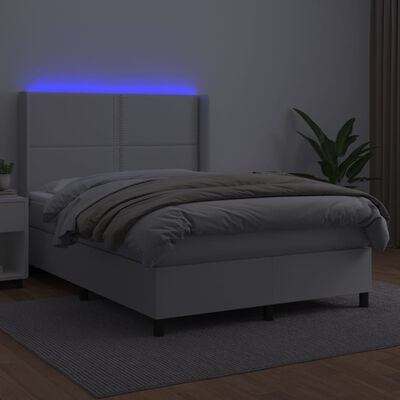 vidaXL Ramsäng med madrass & LED vit 140x200 cm konstläder
