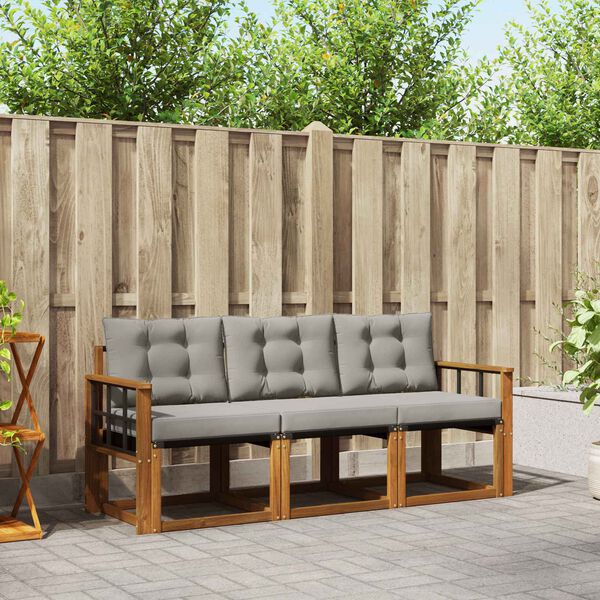 vidaXL Utomhussoffset med kudde 3 pcs Naturlig och Ljus Gr&aring;