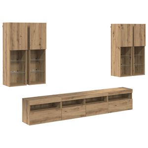 vidaXL TV-v&auml;ggsk&aring;psset med LED-lampor 7 pcs artisan ek Konstruerat tr&auml;