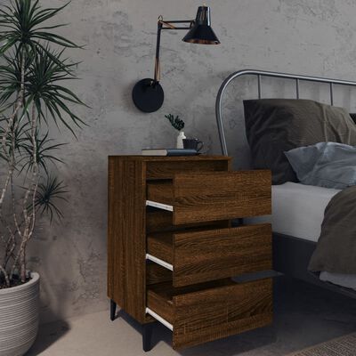 vidaXL Sängbord med metallben brun ek 40x35x69 cm