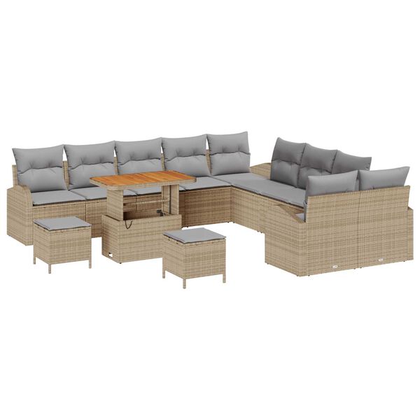 vidaXL Tr&auml;dg&aring;rdsoffset med kudde 13 pcs Beige Poly rattan