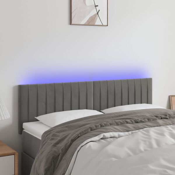 vidaXL S&auml;nggavel LED ljusgr&aring; 144x5x78/88 cm sammet