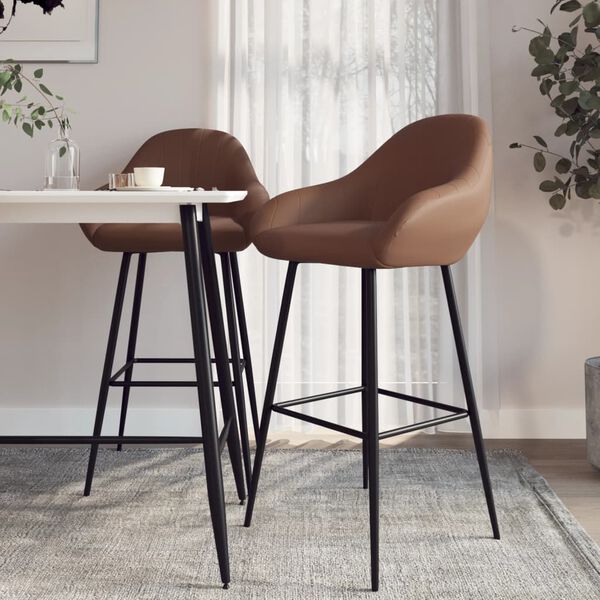 vidaXL Barstolar 2 st m&ouml;rkbrun konstl&auml;der