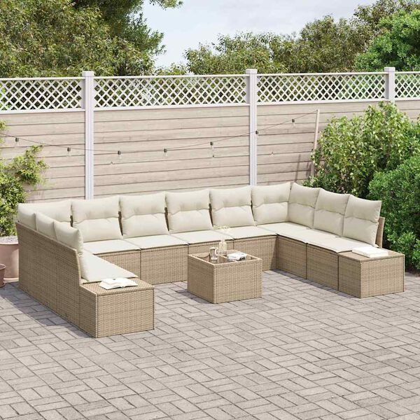 vidaXL Tr&auml;dg&aring;rdsoffset 11 pcs Beige och gr&auml;ddf&auml;rgad Poly Rattan