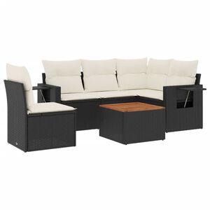 vidaXL Loungegrupp med dynor 6 delar svart konstrotting