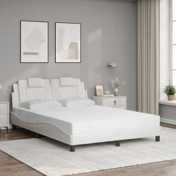 vidaXL Bed "Viana" with Mattress White 140x190 cm Faux Leather
