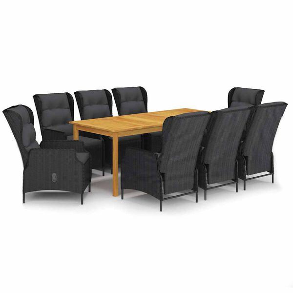 vidaXL Matgrupp f&ouml;r tr&auml;dg&aring;rden 9 delar m&ouml;rkgr&aring;