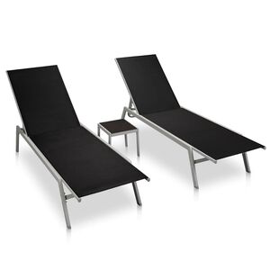 vidaXL Sols&auml;ngar 2 st med bord st&aring;l och textilene svart