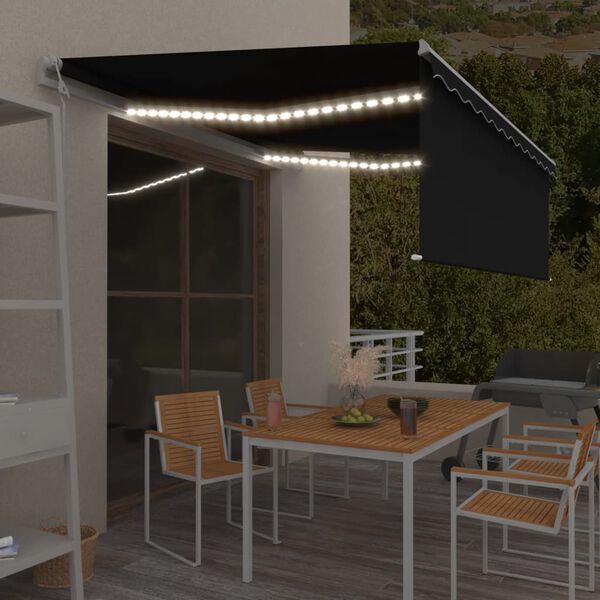 vidaXL Automatisk markis med vindsensor rullgardin LED 4x3 m antracit