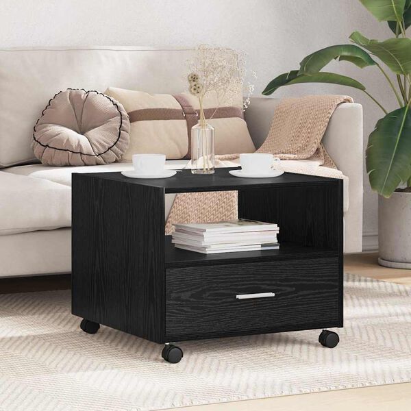 vidaXL Kaffeebord med l&aring;da Svart Ek 55 x 55 x 45cm Konstruerat tr&auml;