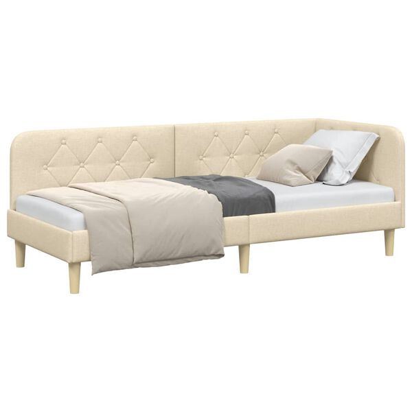 vidaXL Hörn Sängram med huvudgavel Kräm 80 x 200 cm tyg