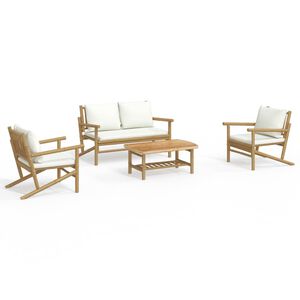 vidaXL Loungegrupp 4 delar gr&auml;ddvita dynor bambu