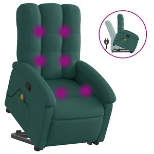 vidaXL Massagef&aring;t&ouml;lj med uppresningshj&auml;lp m&ouml;rkgr&ouml;n tyg