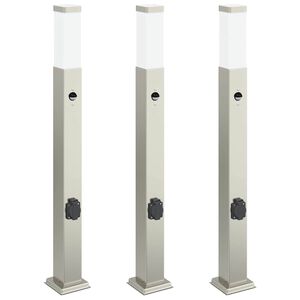 vidaXL Pollare med sensor och uttag 3 st 80 cm rostfritt st&aring;l IP44