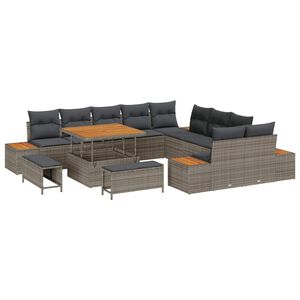 vidaXL Tr&auml;dg&aring;rdsoffset 13 pcs Gr&aring; Poly Rattan och Pulverlackerad St&aring;l