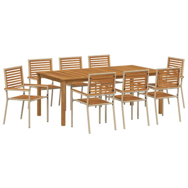 vidaXL Tr&auml;dg&aring;rdsm&ouml;belset 9 pcs Beige Massivt Akaciatr&auml;