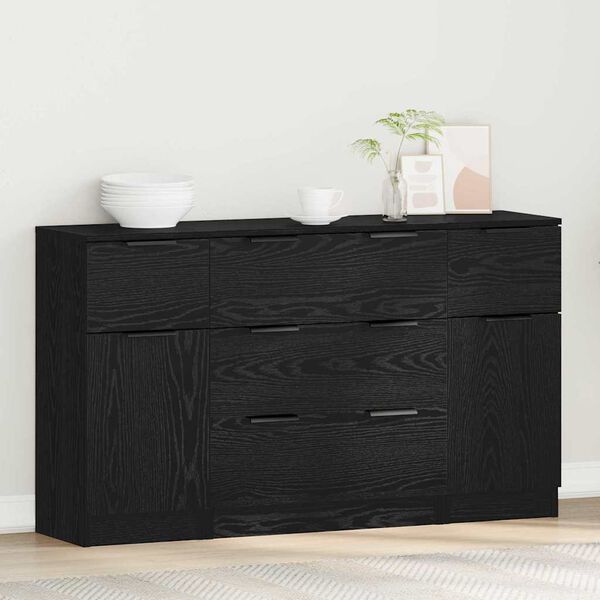 vidaXL Sideboard med l&aring;da 3 pcs Svart Ek Konstruerat tr&auml;