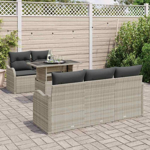 vidaXL Trädgårdsoffset 6 pcs Ljusgrå 100 x 55 x 73 cm Poly rattan