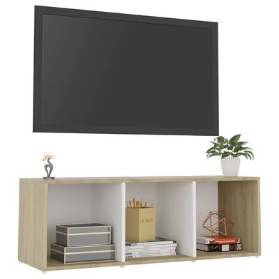vidaXL TV-bänk vit och sonoma-ek 107x35x37 cm konstruerat trä