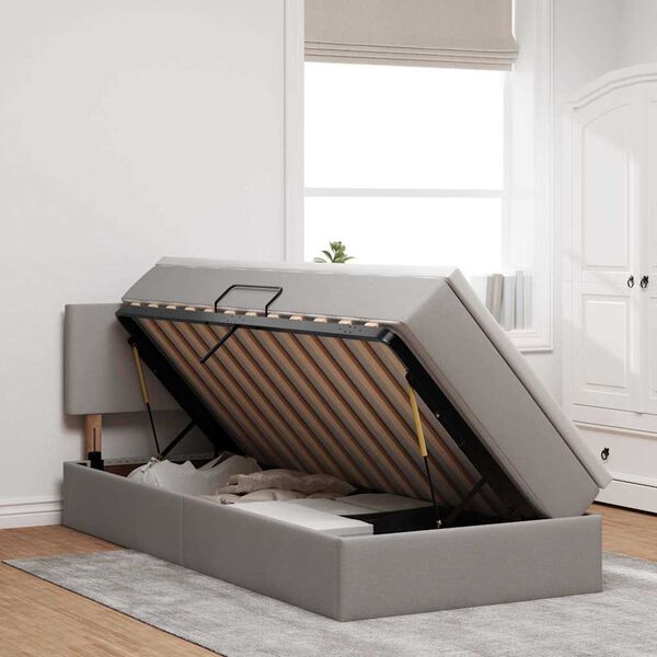 vidaXL F&ouml;rvaringss&auml;ng med LED med madrass Taupe 90 x 200 cm tyg