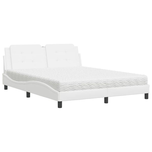 vidaXL Bed with Mattress "Zadar" White 160x200 cm Faux Leather