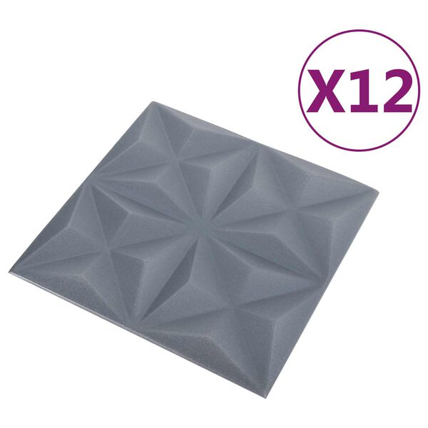 vidaXL V&auml;ggpaneler 12 pcs Origami Gr&aring; 50 x 50 cm XPS Skum