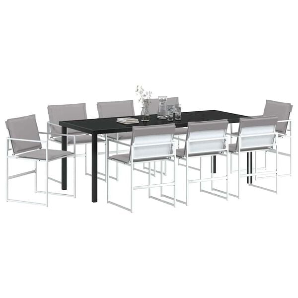 vidaXL Tr&auml;dg&aring;rdsm&ouml;belset 9 pcs Vit Pulverlackerat st&aring;l