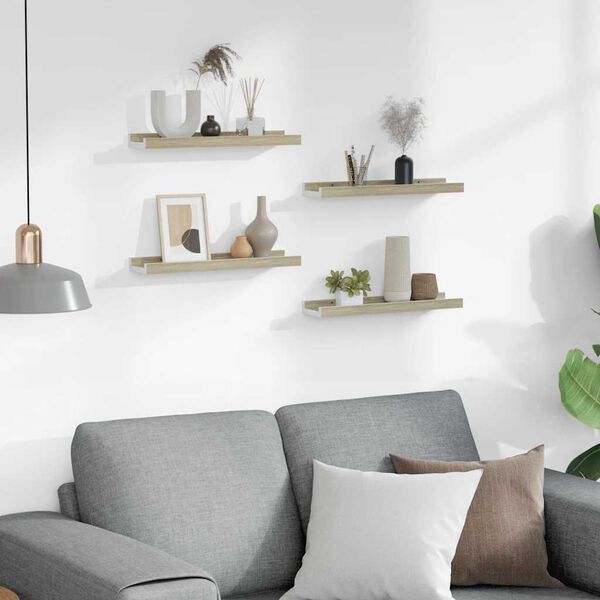 vidaXL V&auml;gghyllor 4 st vit och sonoma-ek 40x9x3 cm