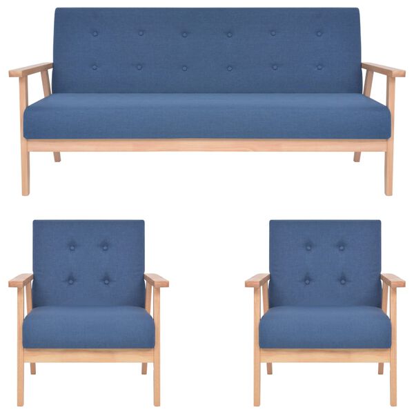 vidaXL Soffgrupp 3 delar tyg blå