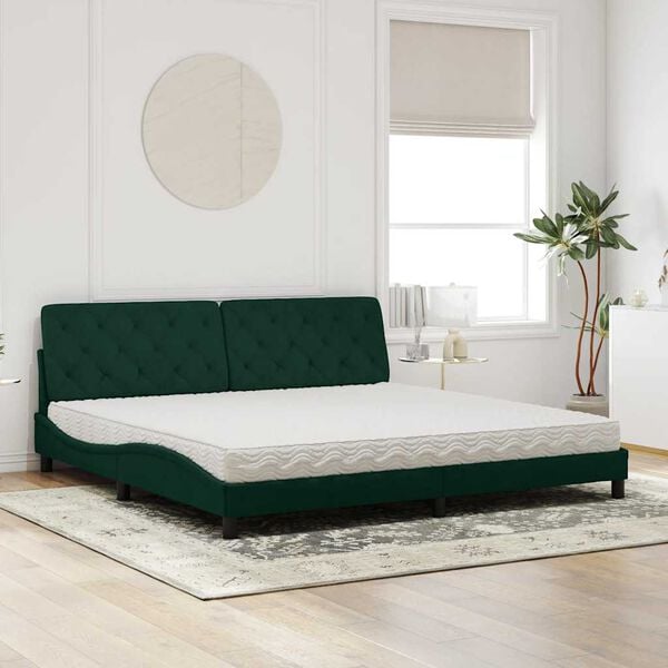 vidaXL Bed with Mattress Dark Green 200x200 cm Velvet