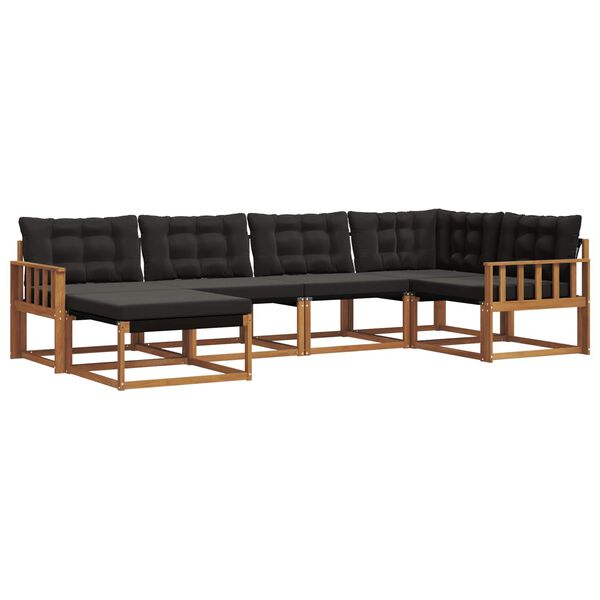 vidaXL Utomhussoffset 6 pcs Naturlig och svart Massivt Akaciatr&auml;