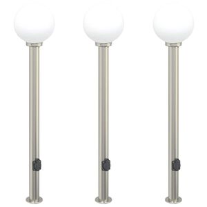 vidaXL Pollare med uttag 3 st 120 cm rostfritt st&aring;l IP44