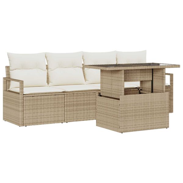 vidaXL Tr&auml;dg&aring;rdsoffset med lagring 5 pcs Beige Poly rattan