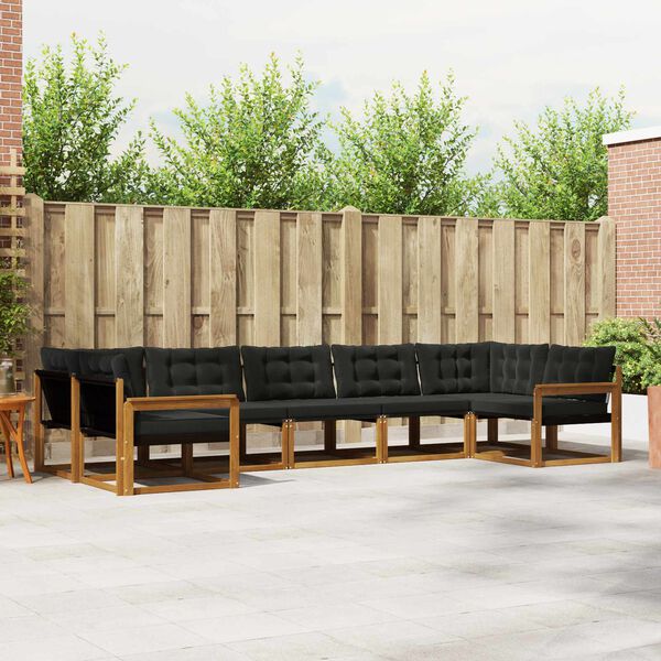 vidaXL Utomhussoffset med kudde 7 pcs Naturlig och svart