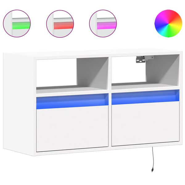 vidaXL V&auml;ggmonterad tv-b&auml;nk LEDs vit 80x31x45 cm
