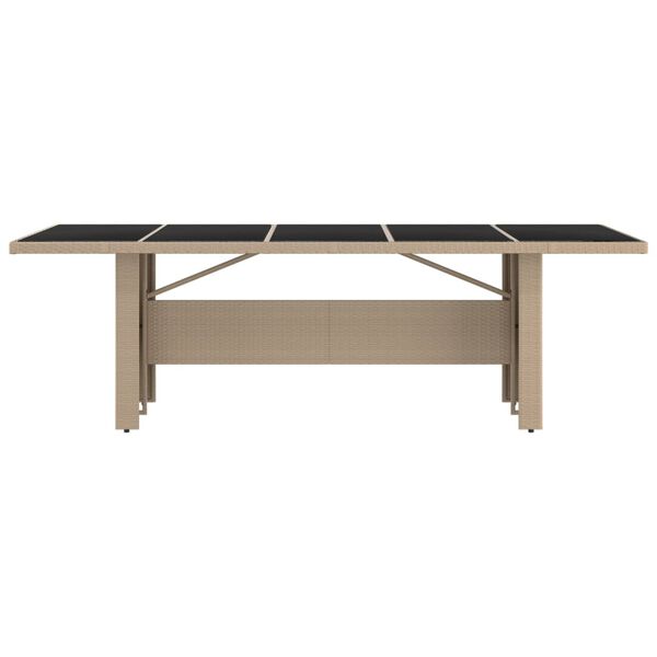 vidaXL Trädgårdsbord med glasskiva beige konstrotting&härdat glas
