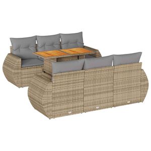 vidaXL Matgrupp f&ouml;r tr&auml;dg&aring;rden med dynor 7 delar beige konstrotting