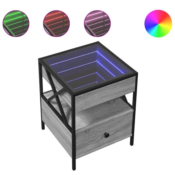 vidaXL Sängbord med Infinity LEDs grå sonoma 40x40x51 cm