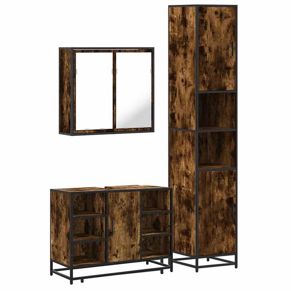 vidaXL Badrumsm&ouml;bler set 3 delar r&ouml;kf&auml;rgad ek konstruerat tr&auml;