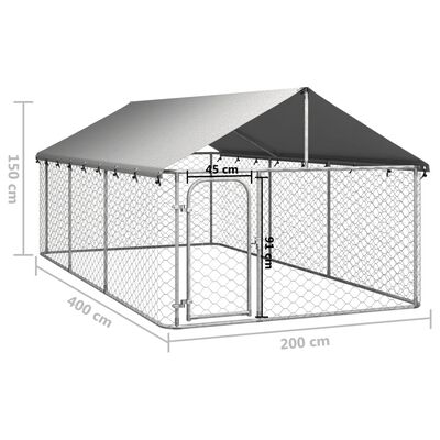 vidaXL Hundgård med tak för utomhusbruk 400x200x150 cm