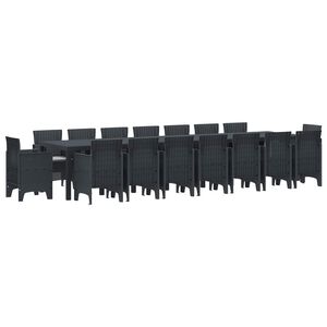 vidaXL Tr&auml;dg&aring;rds matsalsset med Kuddar med kudde 17 pcs Antracit PP