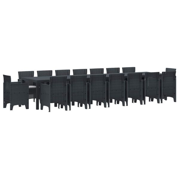 vidaXL Tr&auml;dg&aring;rds matsalsset med Kuddar med kudde 17 pcs Antracit PP