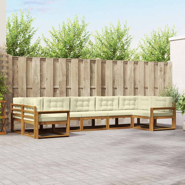 vidaXL Utomhussoffset med kudde 7 pcs Naturlig och Gr&auml;dde